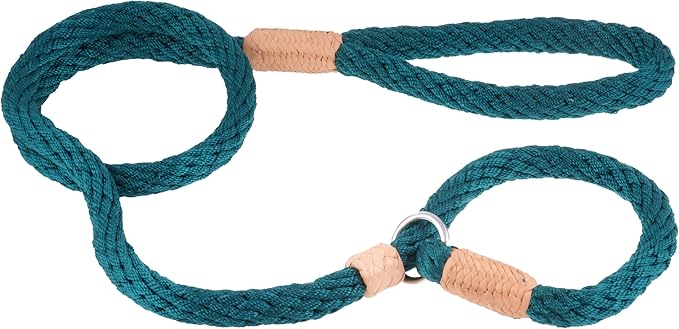 Alvalley Nylon Dog Training Leash with Stopper - Adjustable Nylon Rope Comes with Braided Leather at Ends - Tagua Bead Stopper Slip Lead - Suitable for Walking, and Training