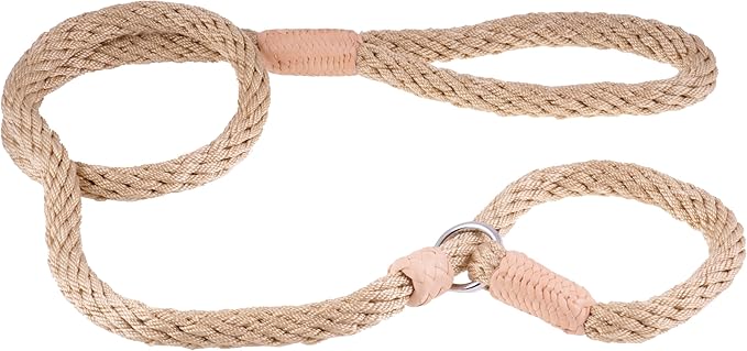 Alvalley Nylon Dog Training Leash with Stopper - Adjustable Nylon Rope Comes with Braided Leather at Ends - Tagua Bead Stopper Slip Lead - Suitable for Walking, and Training