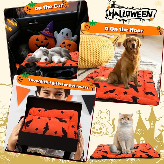 2 Pack Halloween Self Warming Cat Bed Self Heating Cozy Bat Cat Pad with Non Slip Bottom 18 x 24 Inch Goth Pet Mat for Small Dogs Spooky Fall Halloween Decor