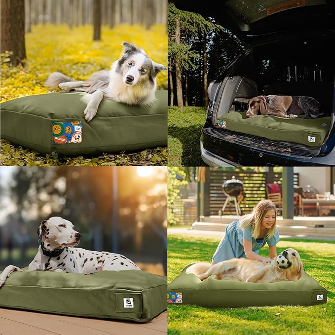 Sytopia 36'' Canvas Outdoor Dog Bed with Waterproof Washable Removable Cover for Large and Medium Dogs, Indoor and Patio Pet Pad, Green