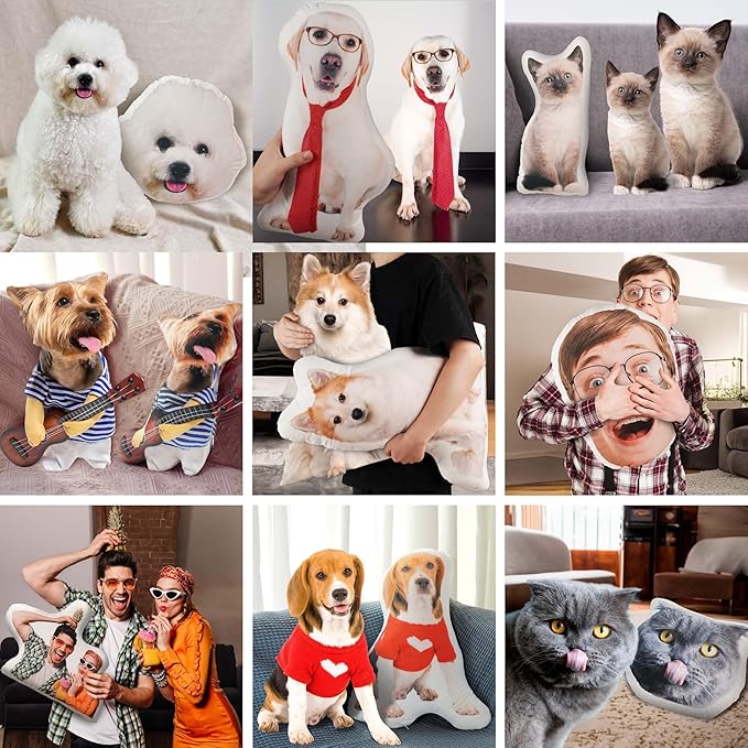 Easycosy Custom Photo Pillow, Personalized Pet Pillow Shaped Like Your Dog Cat, Customized Stuffed Animal Picture Pillowcase, Christmas Birthday Funny Gag Gifts for Her Him Pet Lovers(8 Inch)