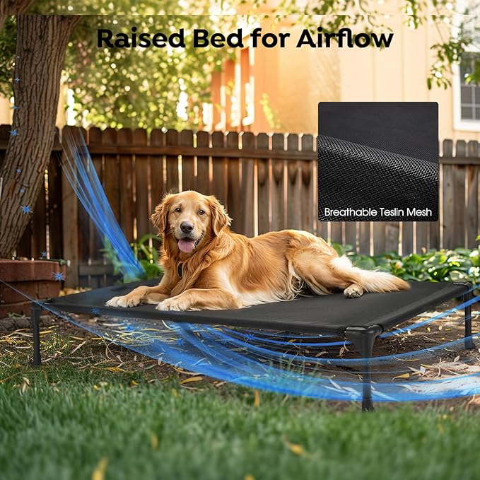 Veehoo Orthopedic Elevated Dog Bed with Fluffy Plush Bolster Cushion, Indoor Raised Dog Beds for Large Dogs, Soft Pet Sofa Cot with Removable Washable Mat, No-Slip Feet, 32 x 25 inches, Cream White