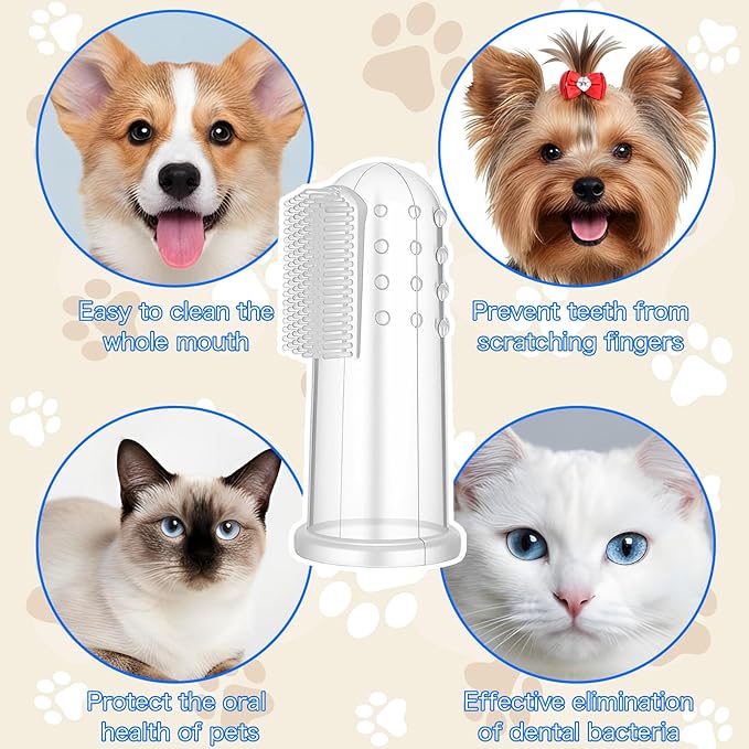 10 Pieces Dog Tooth Brushing Kit, Finger Toothbrush for Cat Dogs Puppy Kitten Finger Toothbrushs with Silicone Bristles Cat Teeth Cleaning Brush Pet Dental Care & Teeth Cleaning for All Pets