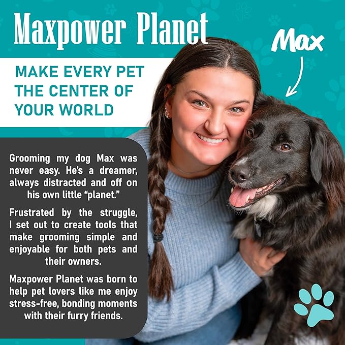 Maxpower Planet Dog Rake and Dog Hair Brush - Gently Removes Loose Undercoat, Mats and Tangled - Deshedding Grooming Tool for Dogs & Cats - Self Cleaning Slicker Brush - All Hair Types