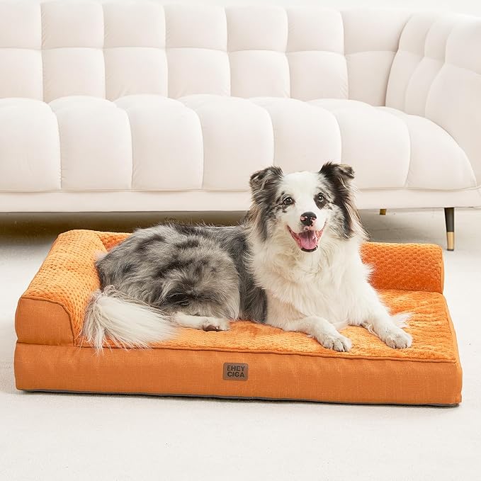 EHEYCIGA Memory Foam Dog Bed XXL, Giant Dog Bed Orthopedic with Washable Removable Cover, Waterproof Pet Bed Couch for Jumbo Dogs, 48x35x7.5 Inches, Pumpkin