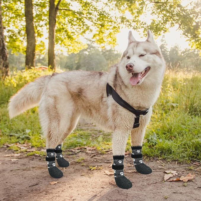 KOOLTAIL Anti Slip Dog Socks for Hot/Cold Pavement to Prevent Licking Paws,Booties for Hardwood Floors,Traction Rain Dog Boots&Paw Protectors Shoes with Grip for Small Medium Large Senior Dogs