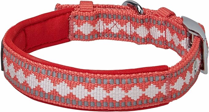 Blueberry Pet Reflective Jacquard Dog Collar with Neoprene Padding & Metal Buckle | Soft & Adjustable Safety Collar - Coral, Neck 9-12.5", for Small Breed