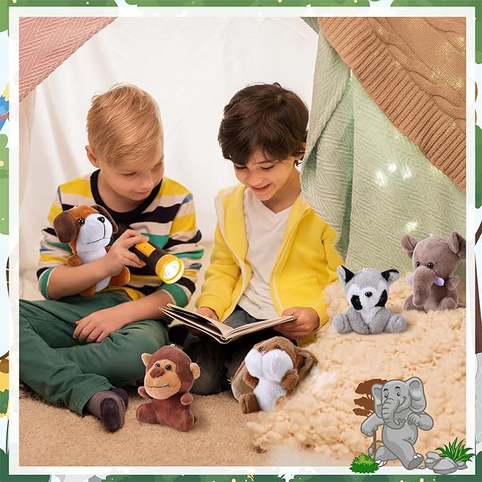 Skylety 12 Pcs Mini Safari Stuff Animal 3.9 Inch Cute Jungle Stuffed Animal Lion Rabbit Owl Hedgehog Monkey Tiger Zebra Elephant Leopard Hippopotamus Rhinoceros for Teacher Student Valentine Favors