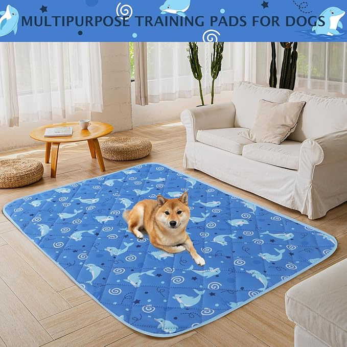 IEUUMLER Washable Pee Pads for Dogs, 2 Pack Non-Slip & Waterproof Pack Whelping Pad, Reusable Washable Puppy Potty Training Pad with Fast Absorbent for Playpen EU007 (Dolphin, 36"X24"-2pcs)