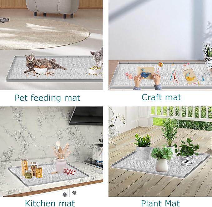 Cat Litter Mat for Litter Box, Silicone Large Cat Litter Trapping Mat - 40x28 in, Waterproof & Non-Slip, Durable & Easy Clean, Light Gray