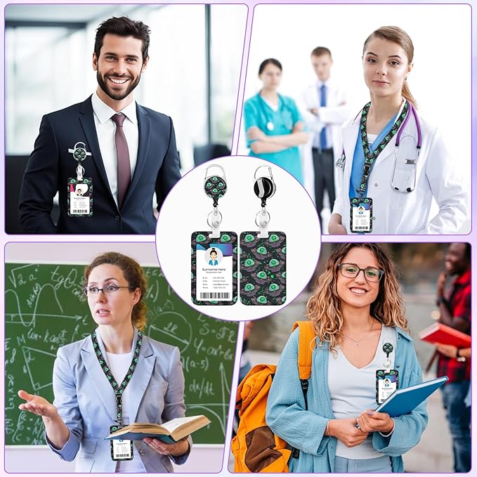 Cute Alien Spaceship ID Badge Holder with Lanyard, Retractable Lanyards for ID Badges Name Tag Clips, Funny Nurse Teacher Office Student Gift