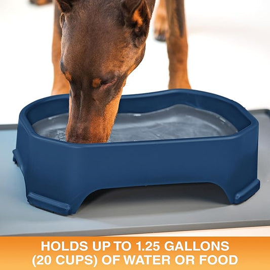Neater Pet Brands Large Water Bowl for Dogs, Outdoor Dog Water Bowl (1.25 Gallon Extra-Large Capacity), Big Trough Style Food Dish for Indoors or Outside, No Spill Large Dog Bowls, Dark Blue