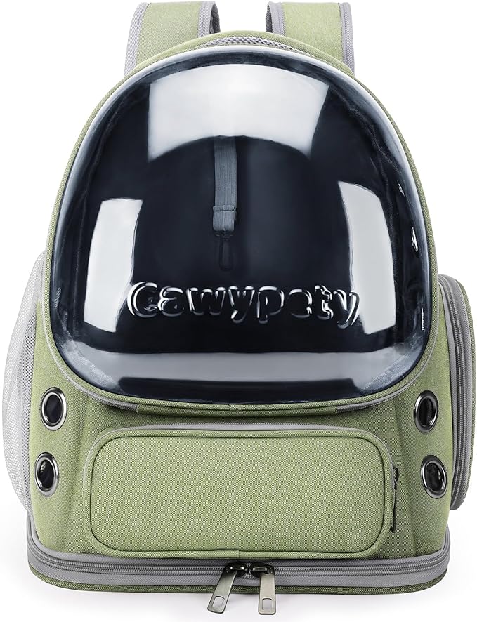 Cawypety Cat Backpack Carrier, Breathable Cat Carrier Large Space Bubble Pet Backpack for Kitty Small Dog up to 15lbs, Transparent & Foldable Pet Carrier for Travel Hiking