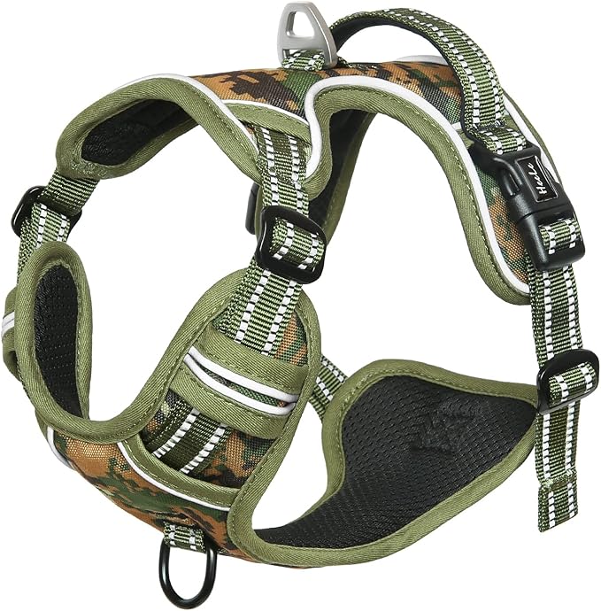 HEELE Dog Harness, No Pull Adjustable Padded Reflective Harness for Small Medium Large Dogs with Handle for Walking Training, Camo Green, XL