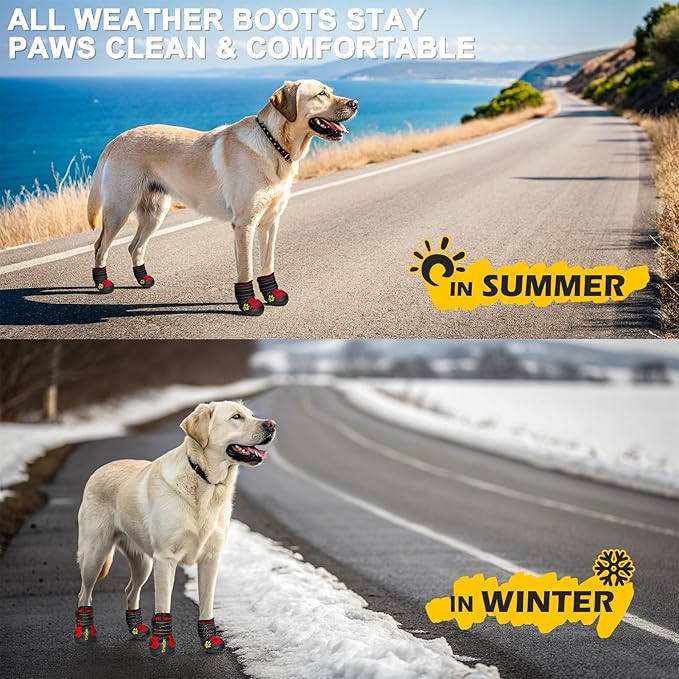 Expawlorer Anti-Slip Dog Shoes - Winter Booties with Reflective Strap, Waterproof Rain Boots for Large Dogs, Paw Protectors for Cold/Hot Pavement, Snow Shoes for Outdoor