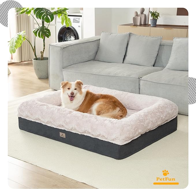 Memory Foam XL Dog Bed for XLarge Sized, Extra Large Orthopedic Dog Sofa with Sides and Waterproof Liner, Washable Bolster Pet Bed Couch with Removable Cover, 50x38x13 Inch, Beige