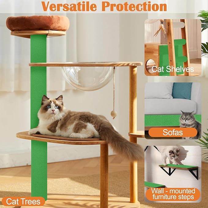 Cat Scratch Furniture Protector - 138" x 15.8" Trimmable Self-Adhesive Cats Claws Scratch Pads, DIY Cat Climbing Couch Protector for Scratch Post Cat Tree Replacement Indoor (Green)