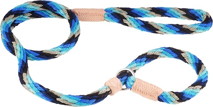 Alvalley Nylon Dog Training Leash with Stopper - Adjustable Nylon Rope Comes with Braided Leather at Ends - Tagua Bead Stopper Slip Lead - Suitable for Walking, and Training