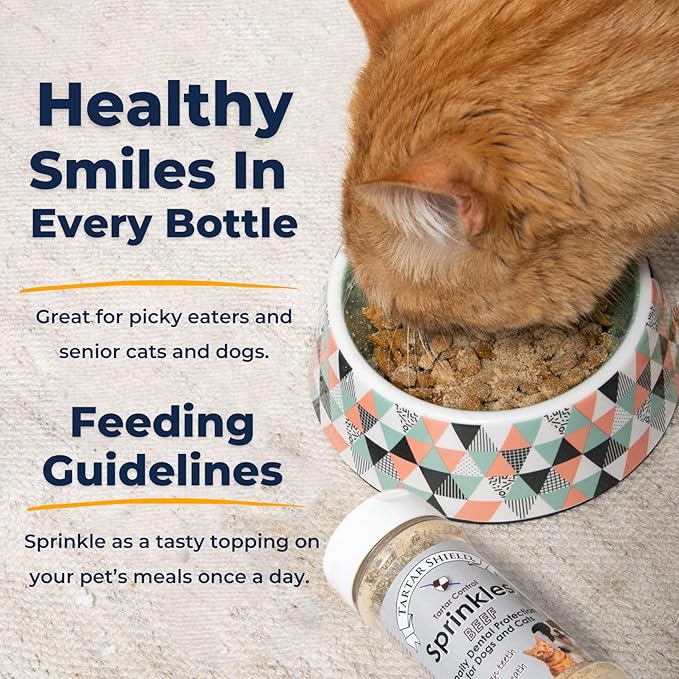 Tartar Shield Dental Sprinkles | Dog & Cat Food Topper Additive | Fights Tartar Plaque & Bad Breath Cleans Teeth & Gums | Pet Oral Health Support | USA Made | Low Calorie Human-Grade Beef
