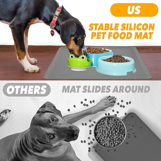 TidyFriend Silicone Pet Food Mat 28 x 30 Inches, Pet Tray for Food and Water, Non Slip Cat Food Mat, Dog Bowl Mat Waterproof, Pet Supplies (Dark Grey)