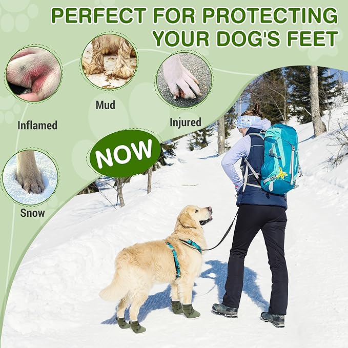 DcOaGt Dog Shoes Mesh Breathable Dog Booties for Hot Pavement Summer with Anti-Slip Sole,Dog Boots Paw Protectors for Small Medium Puppy for Winter Snow Rain Hiking,Military Green 4PCS(Size 4)