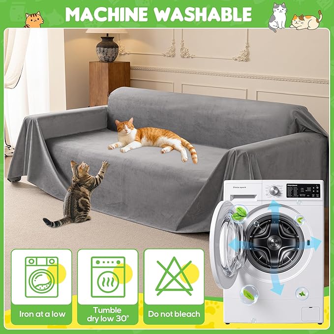 Loiion Cat Scratch Furniture Protector - Ultra Soft, Waterproof Sofa Cover to Keep Cats Off, Pet-Friendly Couch Protectors for Love Seat, Anti-Slip Couch Cover for Pets and Kids 118"X71" Grey