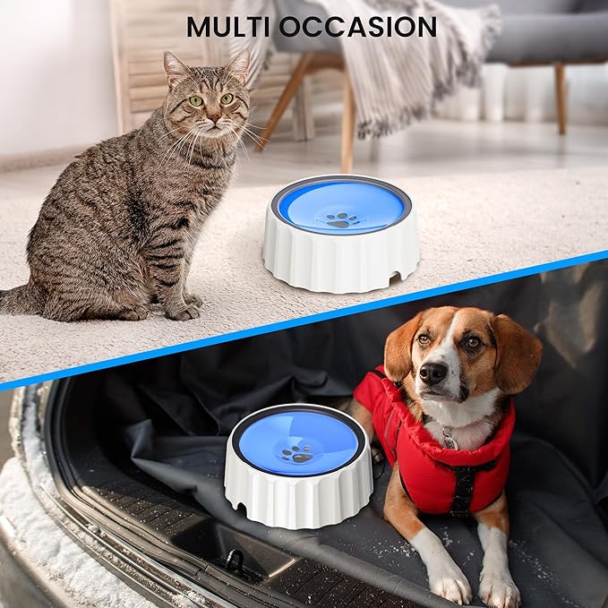 FORWH Dog Small Animals Water Bowl No Spill 70oz/2L Large Capacity Dispenser Non Slip No Splash Small Animals Bowl Pet Slow Feeder No Drip Dog Water Bowl on Vehicle for Dogs and Cats - Blue