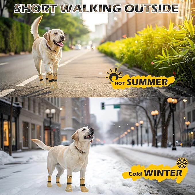 EXPAWLORER Dog Socks for Cold Winter Snow to Prevent Licking Paws, Anti Slip Doggie Grippy Booties Shoes for Hardwood Floors, Boots & Paw Protectors for Small Medium Large Senior Dogs Khaki M