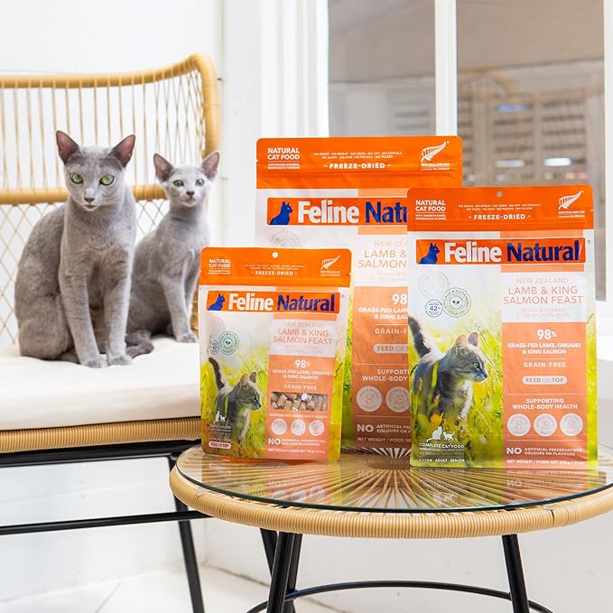 Feline Natural High Protein Dry Cat Food, Freeze-Dried Diet with 98% Meat, Organs & Seafood, No Peas, Grains, or Artificial Additives, Made in New Zealand, Lamb & King Salmon, 3.5oz