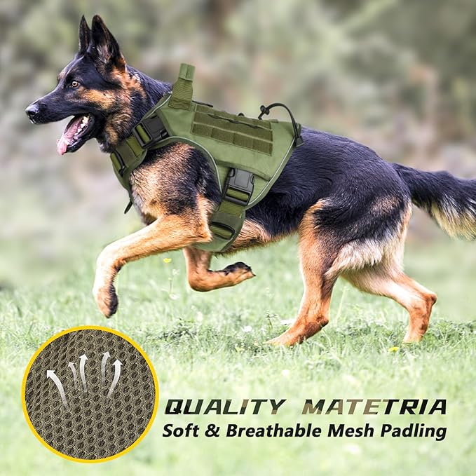 WINGOIN Tactical Dog Harness for Extra Large Dogs, Heavy Duty No Pull Dog Harness with Handle, Adjustable Reflective Military K9 Big Dog Vest for Great Dane, Walking, Training, Hunting, Green (XXL)