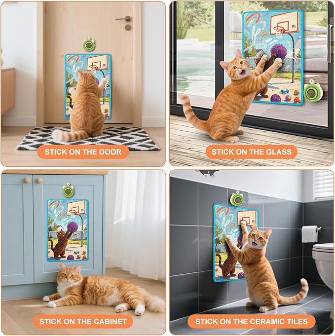 Cat Scratching Mat with Bonus Adhesive Catnip | All-in-One 23.6x15.7 Inch Sisal Scratcher for Wall/Floor, Stops Couch Carpet Scratching, Durable Anti-Slip