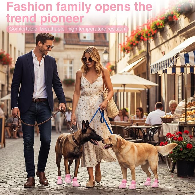 Dog Shoes for Hot Pavement and Snow – Waterproof, Non-Slip, Breathable Booties with Adjustable Straps for Hot Summer Roads & Winter Snow (Pink, L)