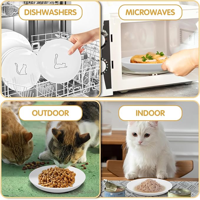 6 Pack Cat Food Bowl, Ceramic Cat Bowls, Anti Whisker Fatigue Cats Bowl Set,5.5 Inches Shallow Wide Kitten Plates for Food and Water