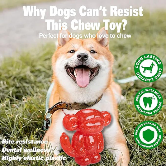 Allcoke Monkey Dog Chew Toy, Indestructible Dog Rubber Toy for Medium & Large Dogs, Tough No Stuffing Puzzle Toy, Anxiety Relief & Dental Care, Interactive Cognitive Toy, 4.92inch (RED)
