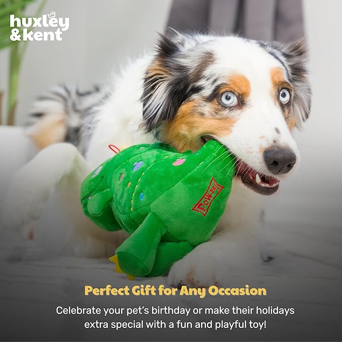 Huxley & Kent Funny Dog Toy w/Squeaker – Holiday Power Plush Squeaky Dog Toys for Small, Medium & Large Dogs – Soft Stuffed Animal for Indoor Play & Fetch - Tree Rex 2.0, Small