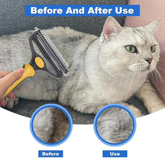 Pet Grooming Set – 1 Brush + 2 Toothbrushes (Soft & Finger) for Dogs & Cats(Yellow Handle)