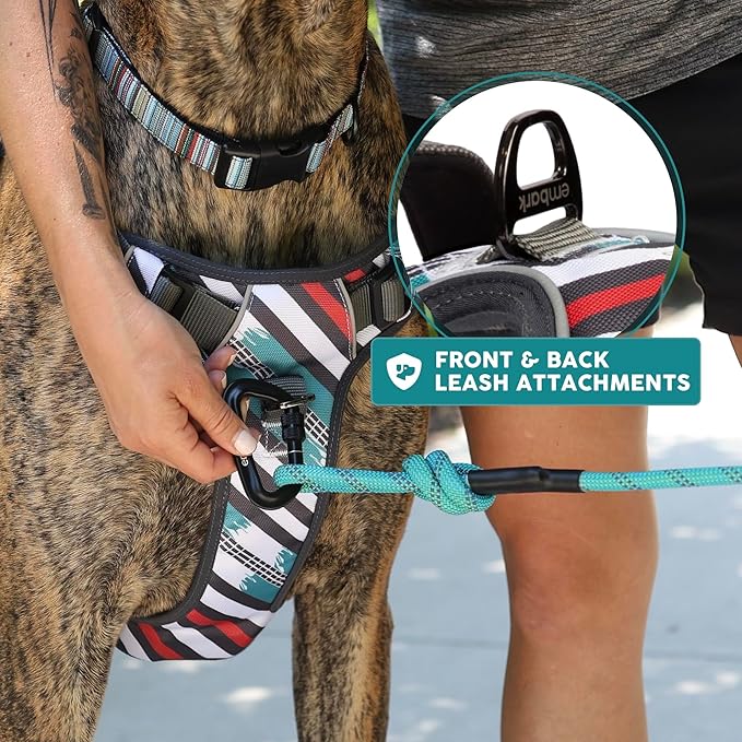 Embark Adventure Dog Harness, No-Pull Reflective Trim Dog Harness for Small, Medium & Large Dogs - Heavy Duty Oxford, 2 Leash Clips & Gel Lined Handle. Soft & Padded Puppy Dog Vest for Any Breed