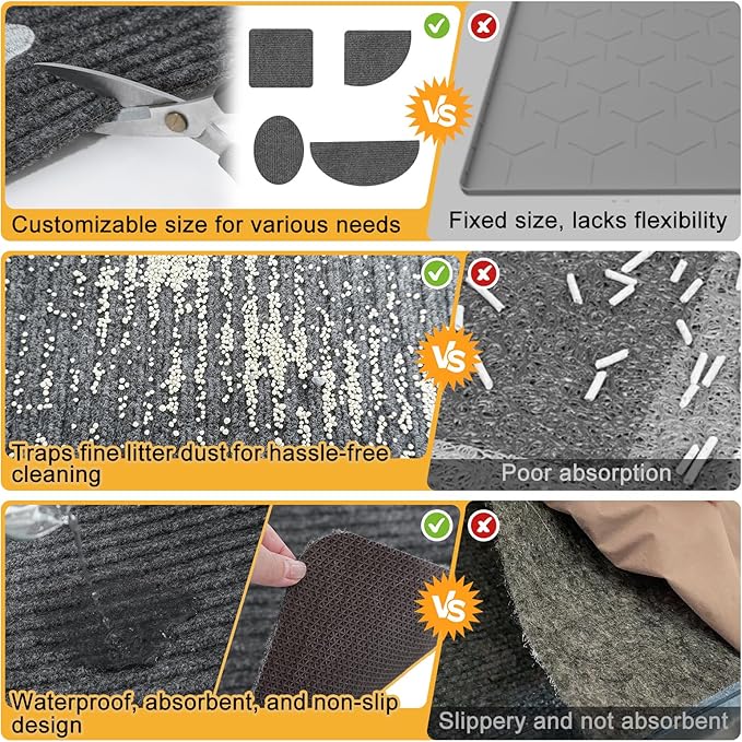 BEAUTYZOO Cat Litter Mat Litter Trapping Mat, 20"x 28" Small Litter Box Mat, Waterproof Kitty Litter Mat, Non-Slip Litter Rug Mats Pads for Floor Scatter Control, Soft on Paws & Easy to Clean, Grey