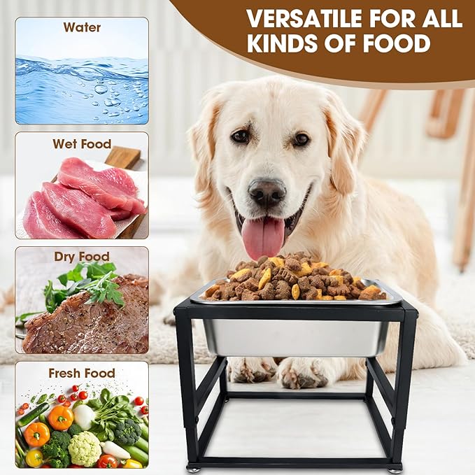 Elevated Dog Water Bowl 3 Gallons, 4 Height Adjustable Raised Dog Bowl Stand, Non-Slip, Stainless Steel Food & Water Feeding Bowls for Large Breed
