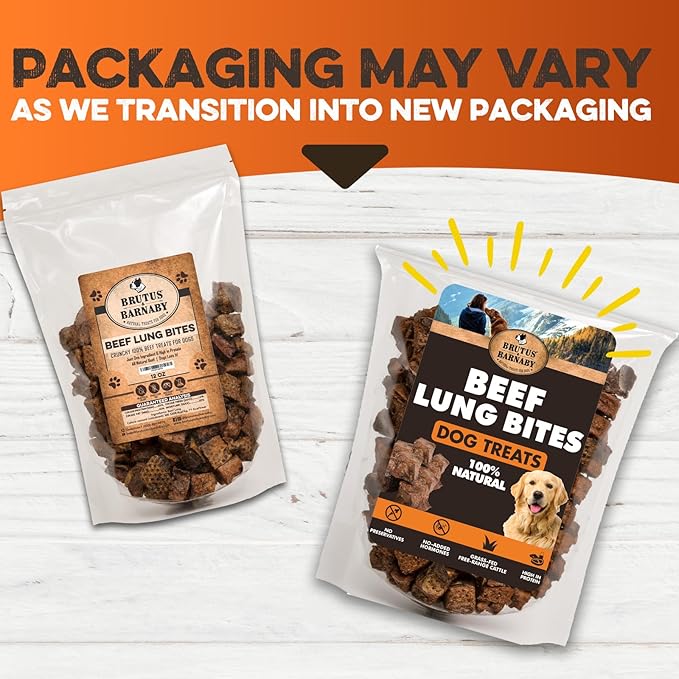 BRUTUS & BARNABY Beef Lung Bites for Dogs - 100% Single Ingredient Dog Treat Made in USA - Protein Packed, Crunchy, Healthy Dog Treats - Grain Free, Rawhide Free, No Additives