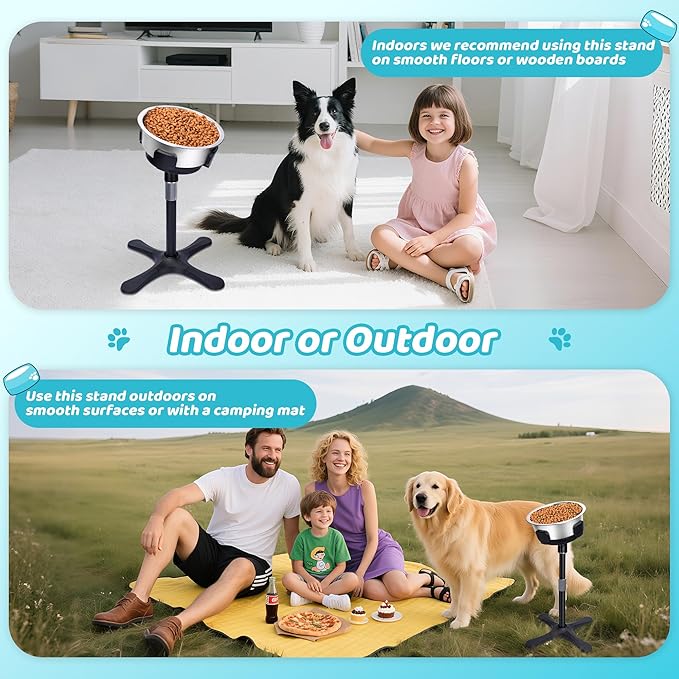 Elevated Dog Bowl, Adjustable Stand Heights and Width, Non-Slip Foot Mats, Tilting Raised Dog Bowls with Metal Knob for Small, Medium and Large Dogs Breed (2 Pack), Black