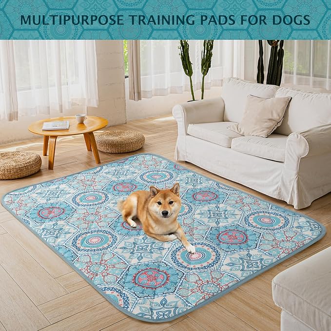 IEUUMLER Washable Pee Pads for Dogs, 2 Pack Non-Slip & Waterproof Pack Whelping Pad, Reusable Washable Puppy Potty Training Pad with Fast Absorbent for Playpen EU007 (Green Medallion, 42"X28"-2pcs)