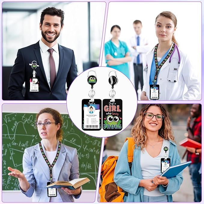 Frog Lover ID Badge Holder with Lanyard, Retractable Lanyards for ID Badges Name Tag Clips, Funny Nurse Teacher Office Student Gift