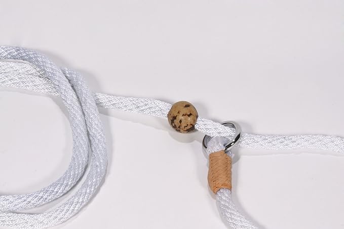 Alvalley Nylon Dog Training Leash with Stopper - Adjustable Nylon Rope Comes with Braided Leather at Ends - Tagua Bead Stopper Slip Lead - Suitable for Walking, and Training