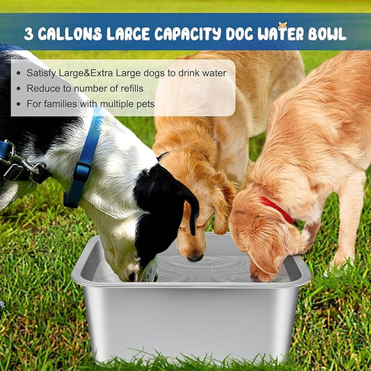 Bwogue 3 Gallons Extra Large Dog Water Bowl for Large Dogs, Durable Stainless Steel Dog Bowl High Capacity Pet Water and Food Bowls for XL-Large Dogs, 1 Pack