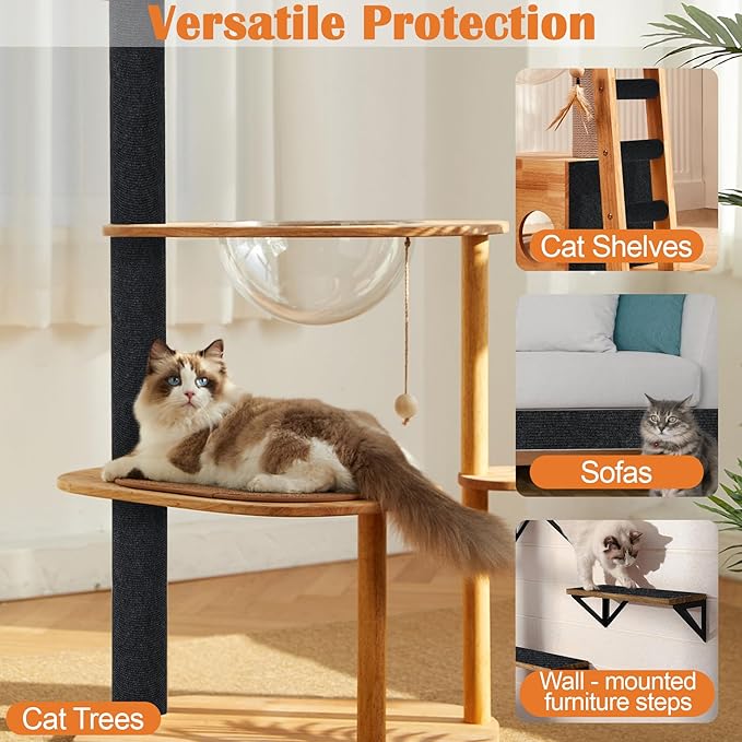 Cat Scratch Furniture Protector - 158" x 15.8" Trimmable Self-Adhesive Cats Claws Scratch Pads, DIY Cat Climbing Couch Protector for Scratch Post Cat Tree Replacement Indoor (Black)