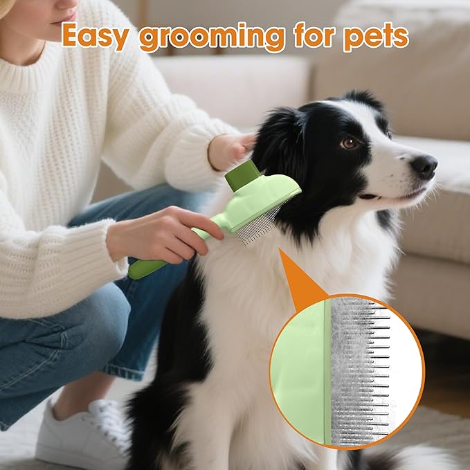 Cat Hair Brush & Dog Brush, Deshedding Brush for Long or Short Haired Pets, Removes Loose Fur, Durable Stainless Steel & ABS Design (green)