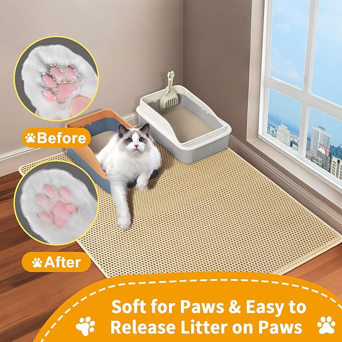 Large Cat Litter Box Mat,35''X 25'' Litter Trapping Mat for indoor Cat, Litter box Mat for Floor, 2 Layer Litterbox Catcher Rug for Kitty Pet,Waterproof Urine Proof, Clean Easily, Non-Slip