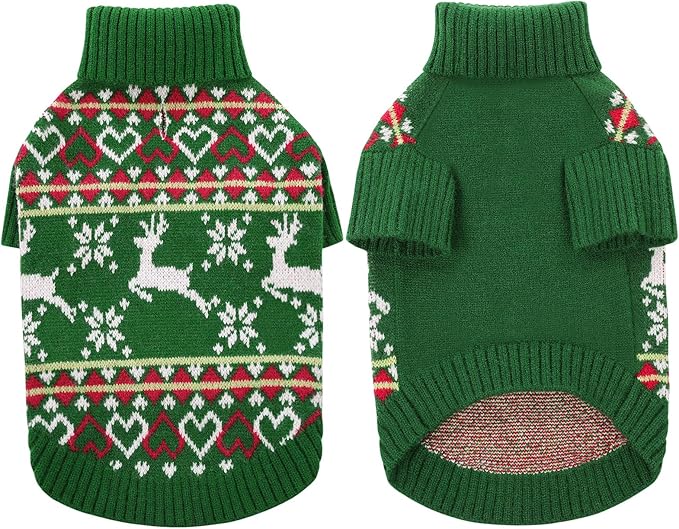 Queenmore Dog Christmas Sweater,Turtleneck Knitted Pullover Xmas Dog Clothes Sweatshirt,Pet Christmas Outfit, Warm Doggy Sweaters for Small Dogs Boy Girl,XS