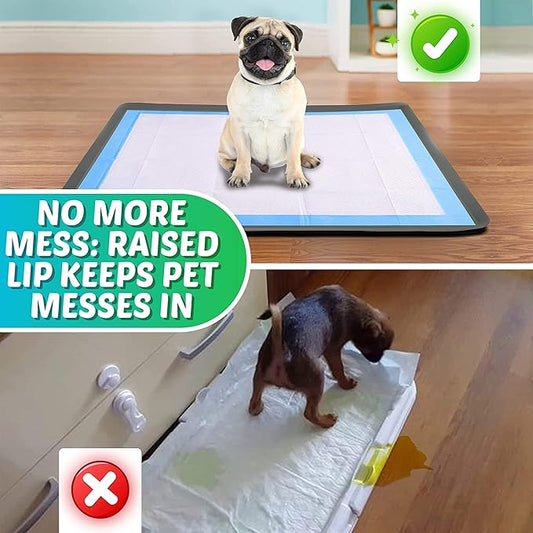 TidyFriend Dog Pad Holder Tray for 23 x 30 Inches Training Pads, Silicon Wee Wee Pad Holder, No Spill Pee Pad Holder for Dogs - Easy to Clean and Store Perfect for Dog Potty Tray (Grey)